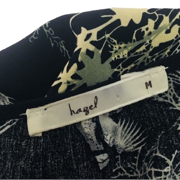 Hazel Lace Trim Boho Chic Bird Print Blouse Top Blue hi-lo hem Women’s Medium - Picture 9 of 10